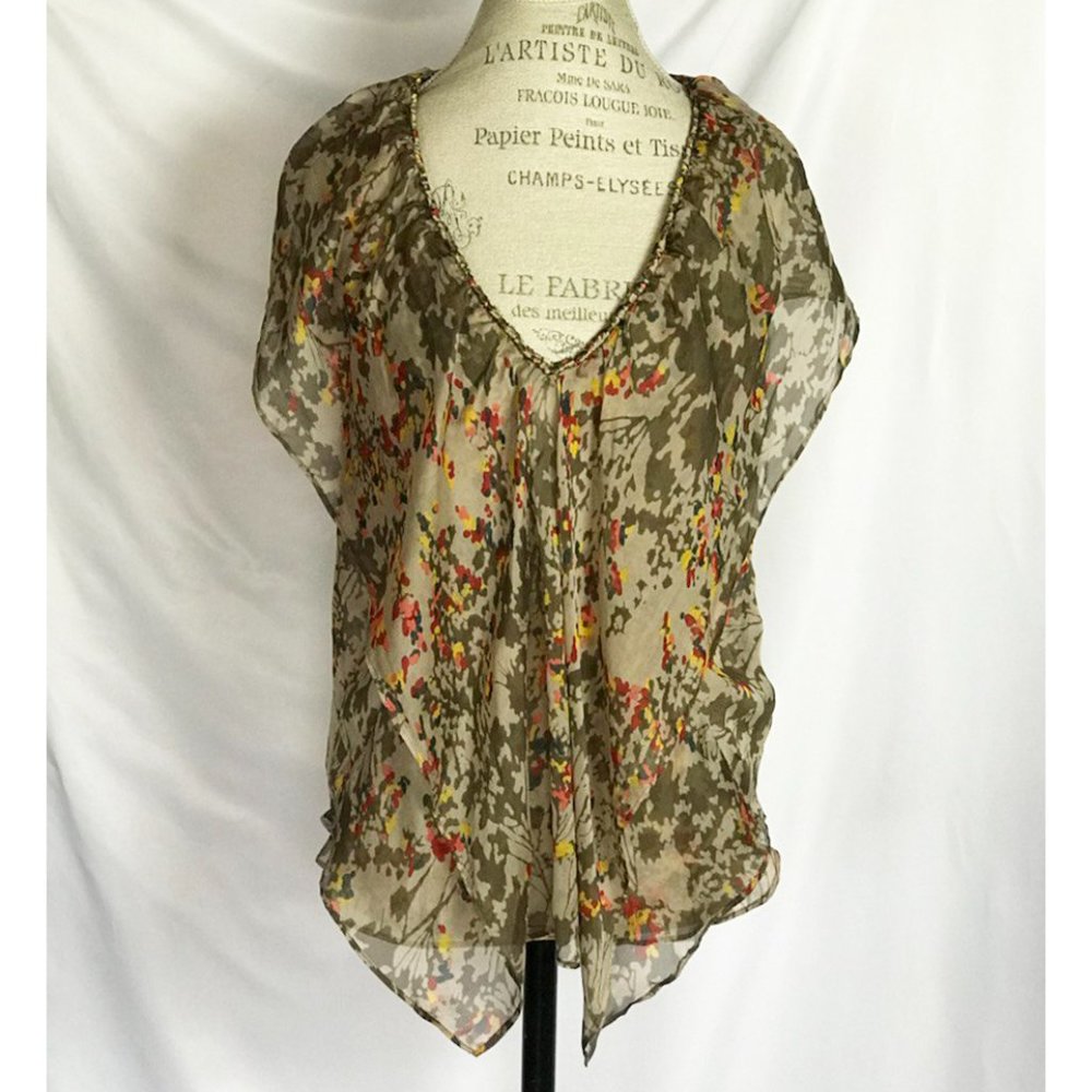 Anthropologie Postella Silk Brown Floral Walled City Blouse Flutter Tank